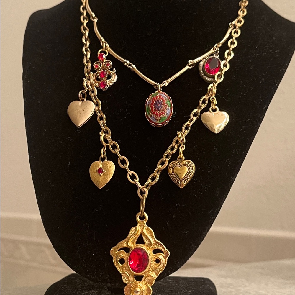 Sold-In show-Gold and Red Heart Pendant Necklace - Picture 6 of 10